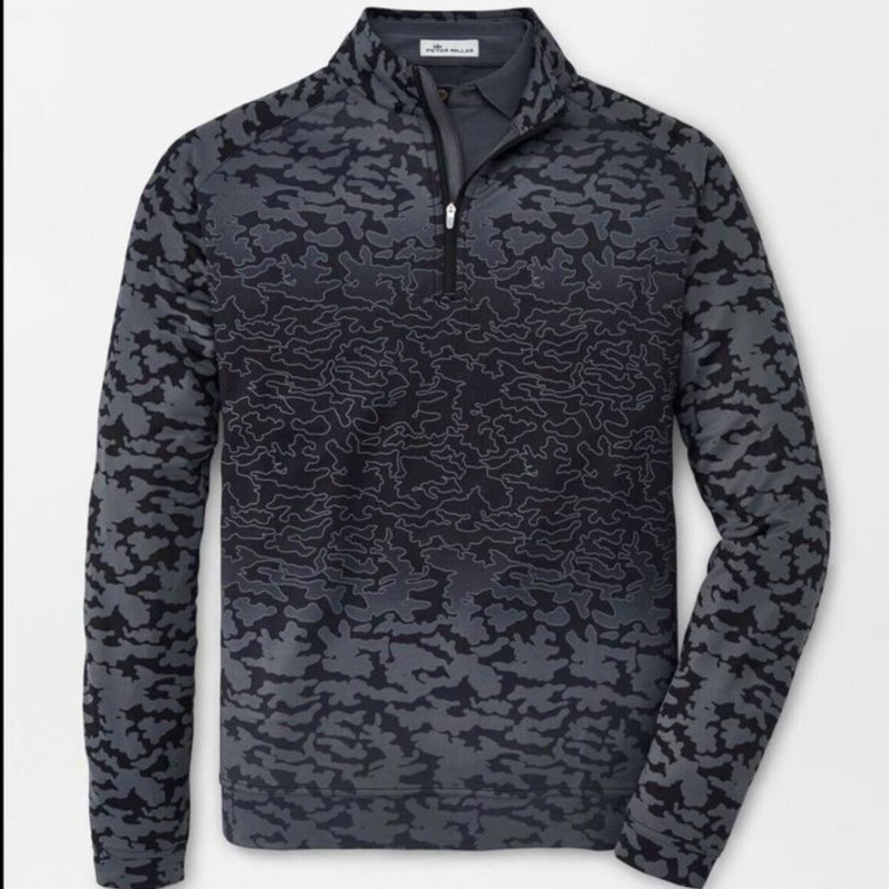 Peter Millar Perth Crown Sport Medium Black Camo 1/4 Zip Golf Pullover Scandi